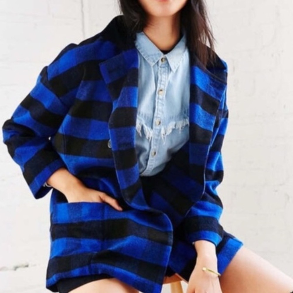 Alice & Urban Oputfitters Blue Buffalo Check Pea Coat ✨Ladies Size S Wool Blend